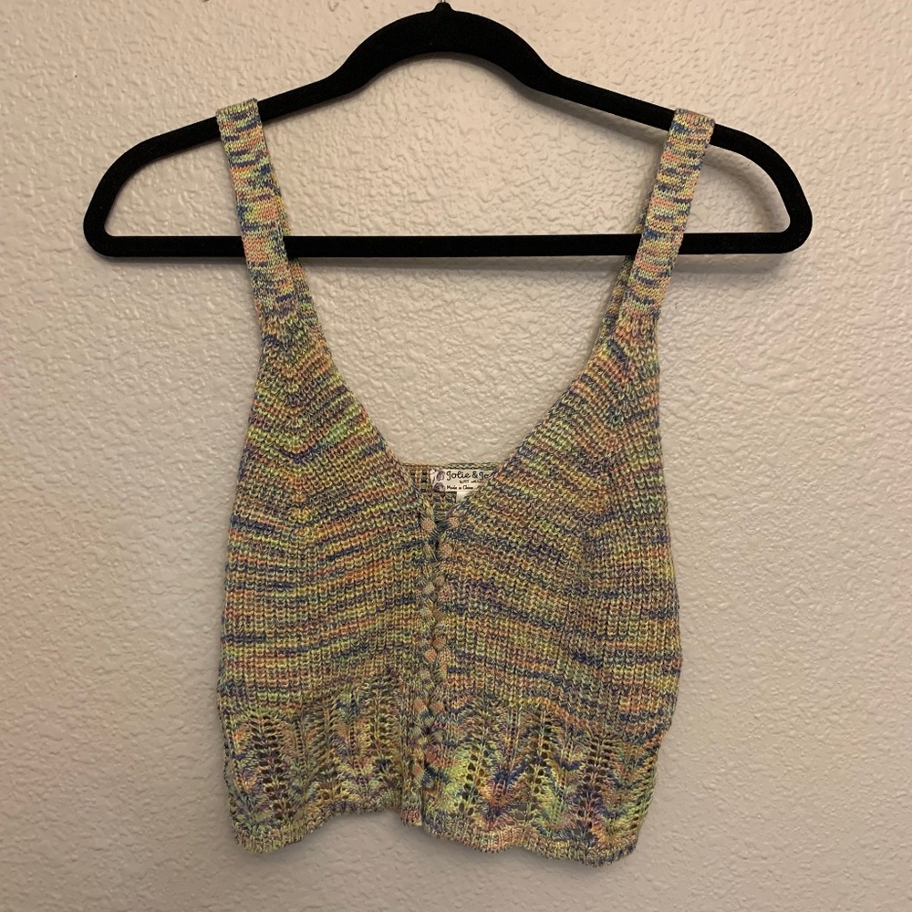 Jolie and Joy Crochet Multi Color Cropped Tank Size Medium